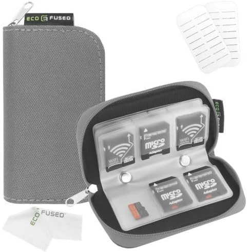 Eco-Fused Memory Card Case - Fits up to 22x SD, SDHC, Micro SD, Mini SD and 4X CF - Holder with 22 Slots (Grey)