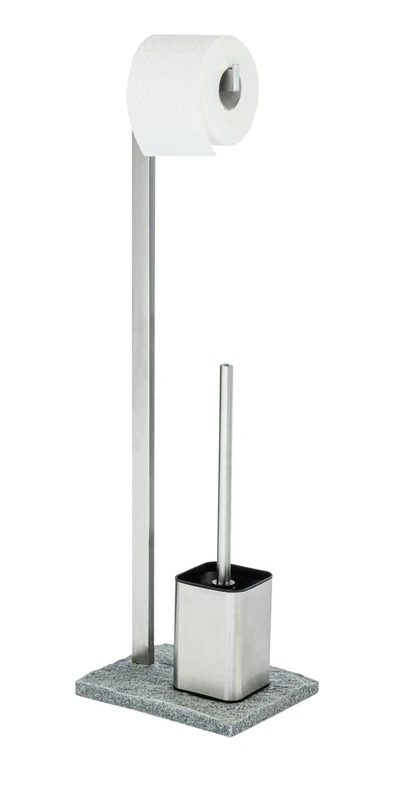 WENKO 20604100 Freestanding WC brush set, Granite, Metal Stainless steel, 23 x 73.5 x 19.5 cm, Satinised
