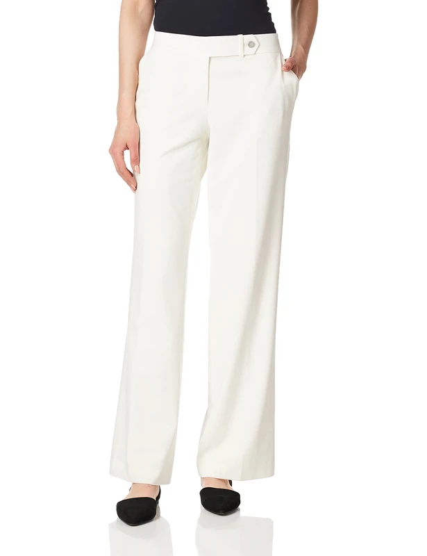 Calvin Klein Women's Straight Leg Lux Business Pant (Standard & Petite) Casual, Cream, 14 UK