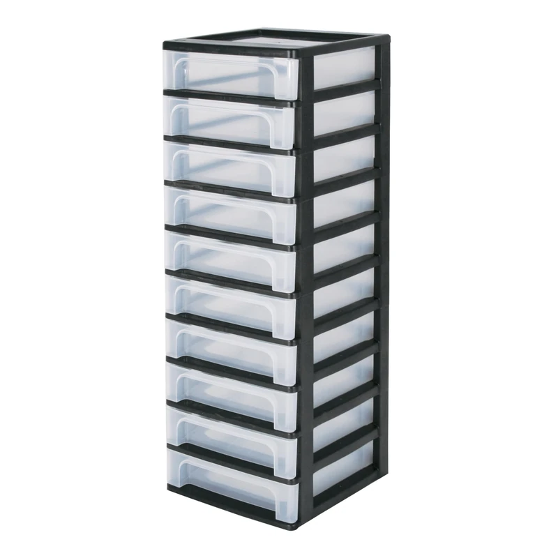 Iris Ohyama Europe OCH-2100 Plastic A-4 Drawer Chest with 10-Drawer Organiser, Black 130006.0 - Image 1