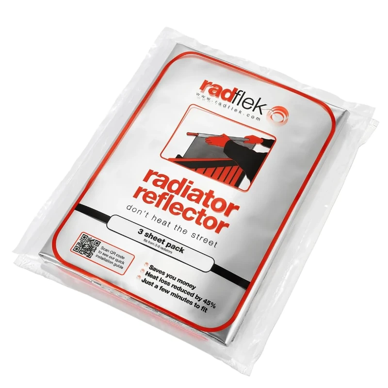 Radflek Radiator Reflector Panels - Heat Reflective Radiator Foil Sheet - Contains 3 Energy Saving Radflek Radiator Reflectors - Easy Install with Manual and Clips Included - Fits Up to 6 Radiators