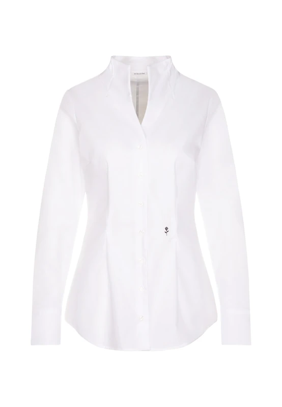 Seidensticker Women's Goblet Collar Blouse Long Sleeve Slim Fit Plain Non-iron Blouse, White (01), 44