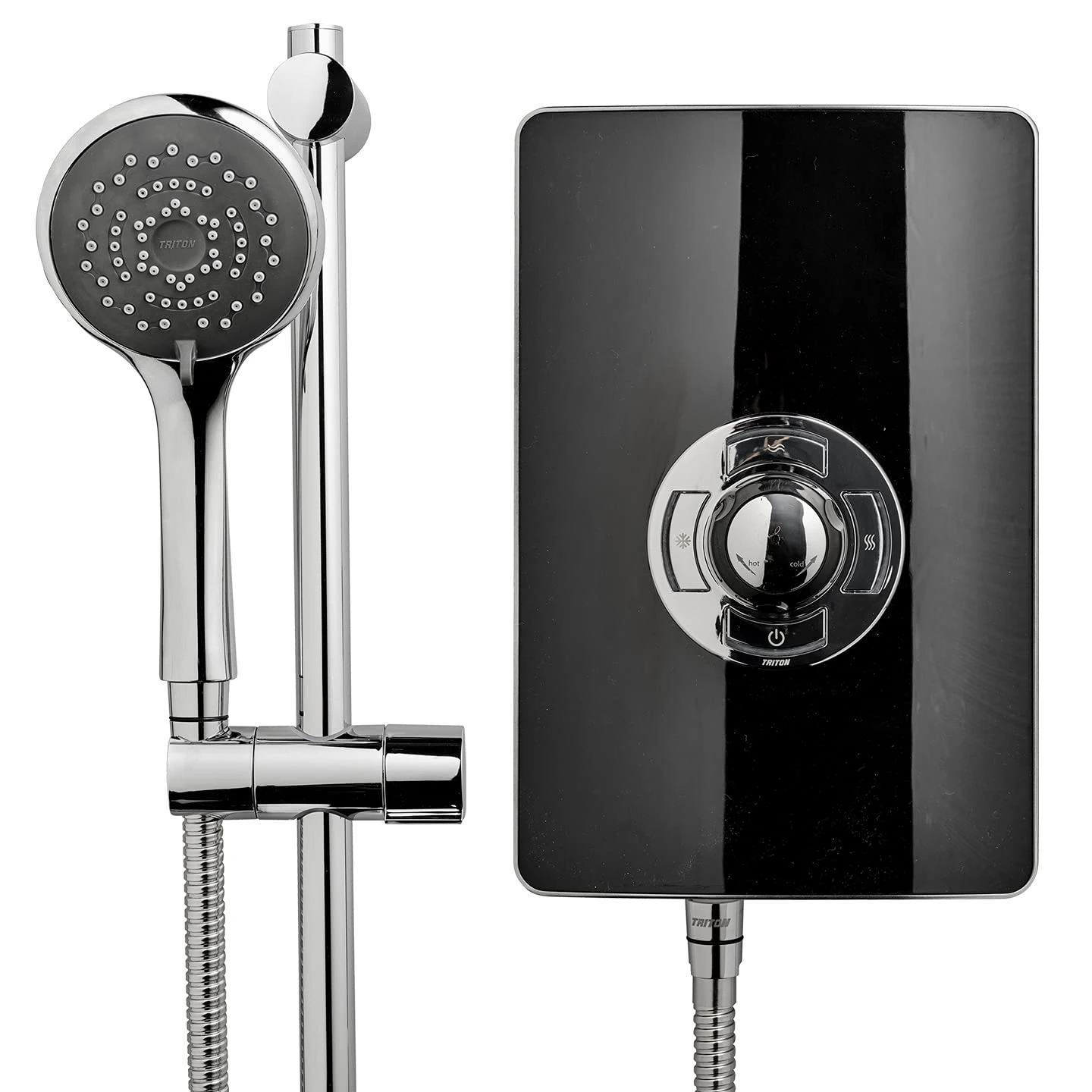 Triton Showers Collection 2, Shower Electric, 8.5 KW, Triton Aspirante, Black Gloss, Electrical Showers, with Showerhead and Anti Twist Hose, Bathroom Showering Unit