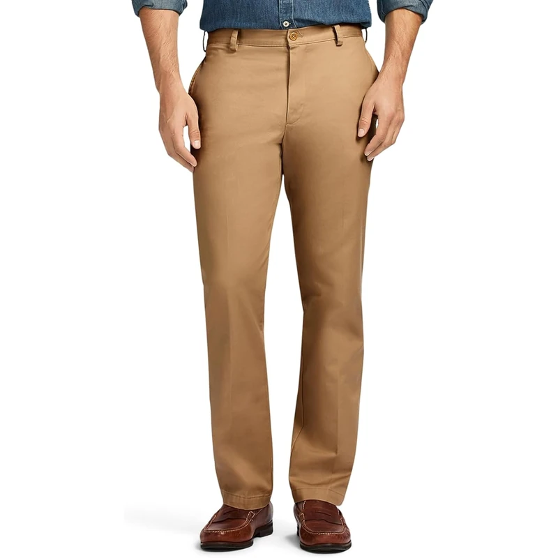 Izod Men's American Chino Flat Front Slim Fit Pant Casual, Khaki, 31 W/30 L