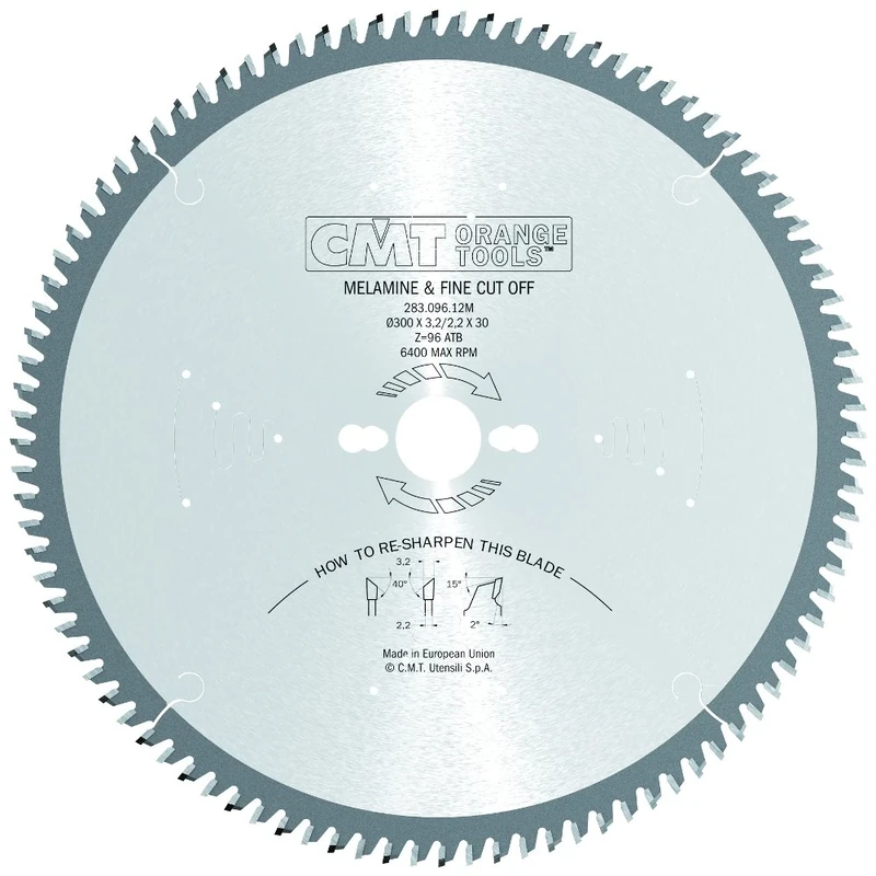 CMT 283.096.12M - Fine Cut Off Saw Blade 300X3.2X30 Z96 40Atb