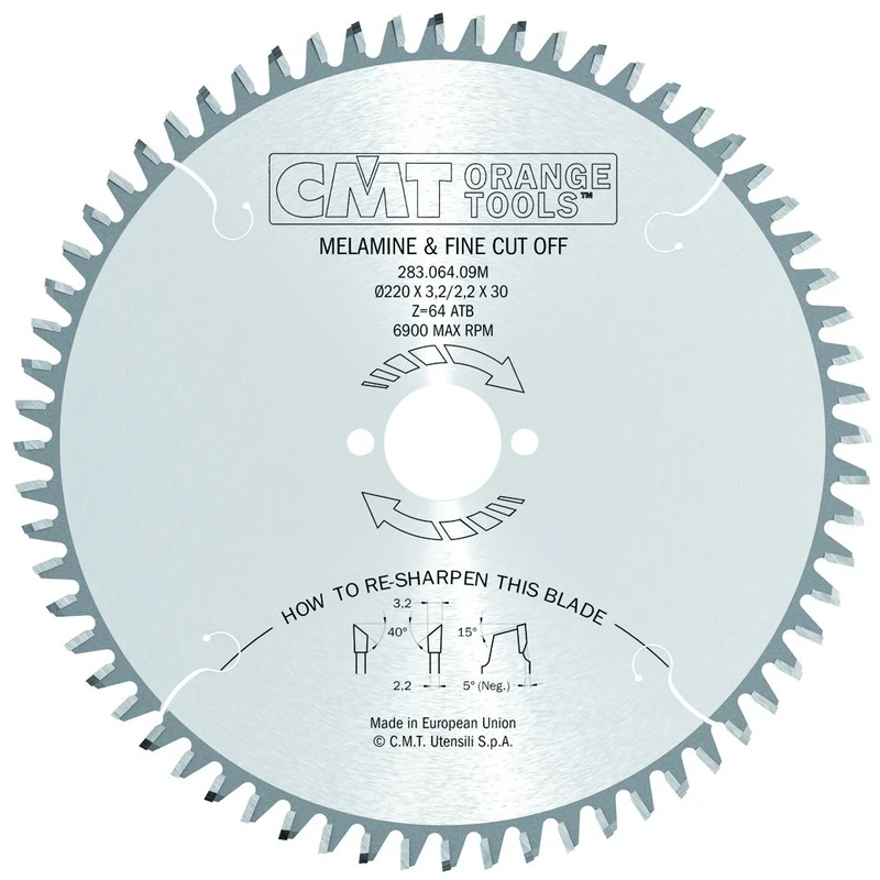 CMT Orange Tools 283.064.09M - Fine Cut Off Saw Blade 220X3.2X30 Z=64 40Atb