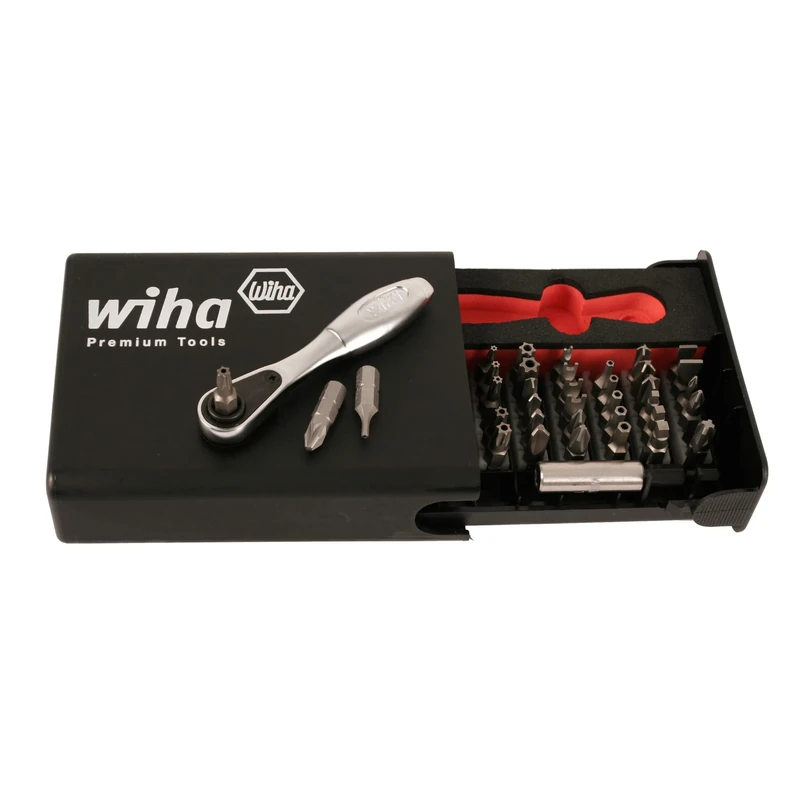 Wiha 71988 39 Piece Security Bit Set with Mini Ratchet Silver