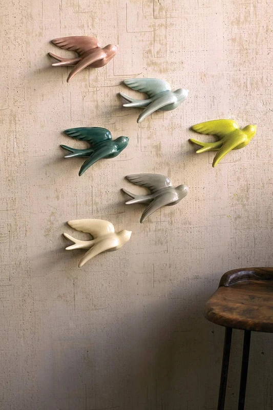 Kalalou Set of Ceramic Hanging Swallows, One Size, Multicolor