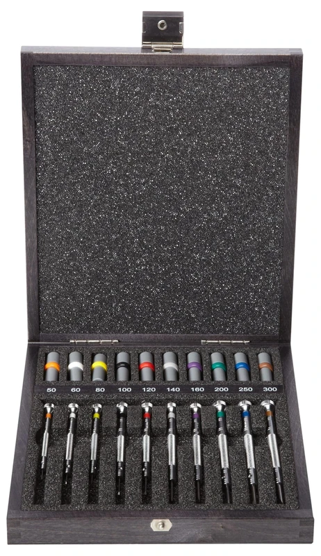 BERGEON 55-606 30009 Set of 9 Screwdrivers with 9 Tubes with Spare Blades in Wooden Box Watch Repair Kit, Multicolor, Modern