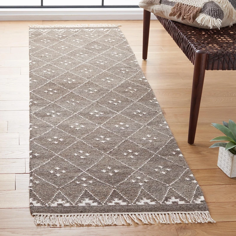 Safavieh Moroccan Boho Tribal Indoor Flatweave Runner Area Rug, Natural Kilim Collection, NKM316, in Brown / Ivory, 69 X 244 cm for Living Room, Bedroom or Any Indoor Space