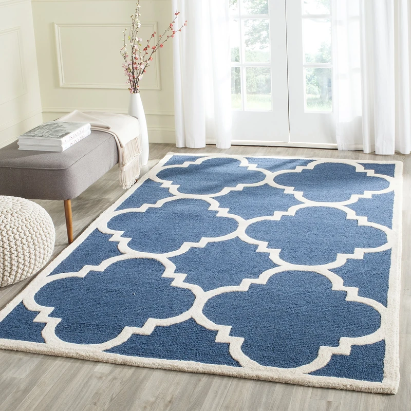 Safavieh Modern Indoor Hand Tufted Rectangle Area Rug, Cambridge Collection, CAM140, in Navy / Ivory, 91 X 152 cm for Living Room, Bedroom or Any Indoor Space