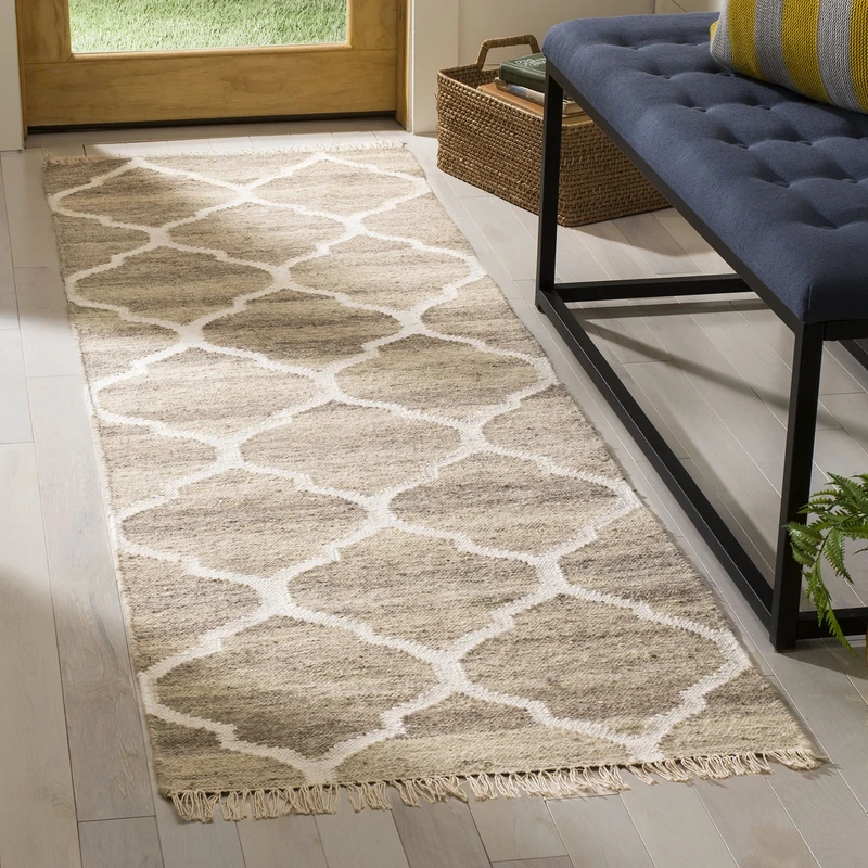 Safavieh Moroccan Boho Tribal Indoor Flatweave Runner Area Rug, Natural Kilim Collection, NKM317, in Light Grey / Ivory, 69 X 244 cm for Living Room, Bedroom or Any Indoor Space