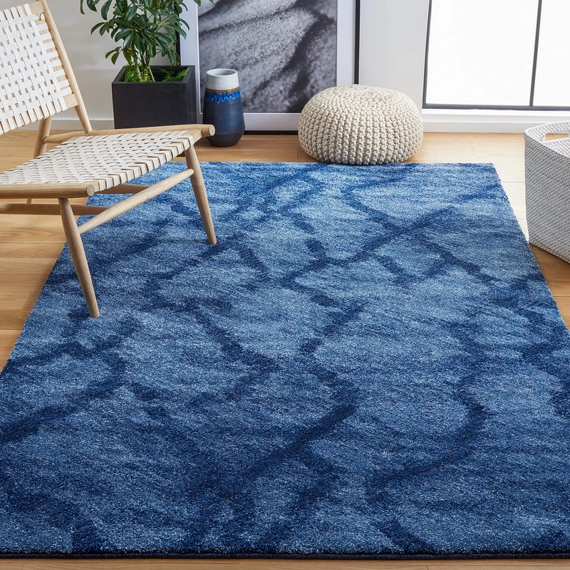 Safavieh Contemporary Indoor Woven Rectangle Area Rug, Retro Collection, RET2144, in Blue / Dark Blue, 152 X 244 cm for Living Room, Bedroom or Any Indoor Space