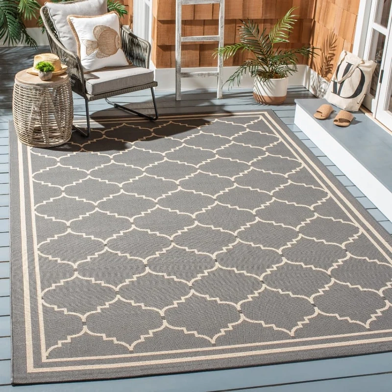 Safavieh Trellis Indoor/Outdoor Woven Rectangle Area Rug, Courtyard Collection, CY6889, in Grey / Beige, 201 X 290 cm for Garden, Patio or Any Outdoor Space