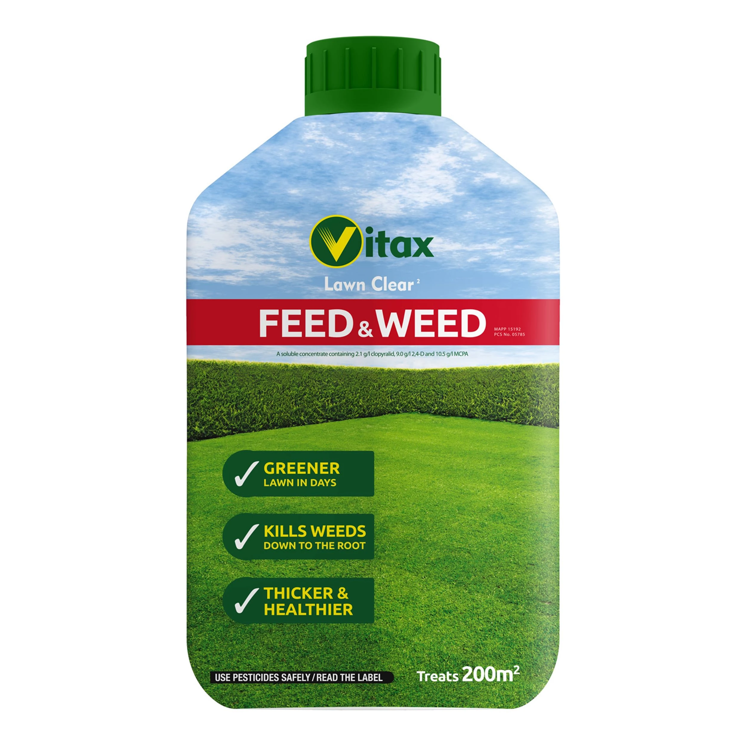 Vitax Feed & Weed, Dual Purpose Lawn Feed And Weed Killer, Concentrated, Easy To Use, Kills Clover, Buttercup, Dandelion And Daisy, Promotes A Green And Healthy Lawn- Treats 200 Sq.M