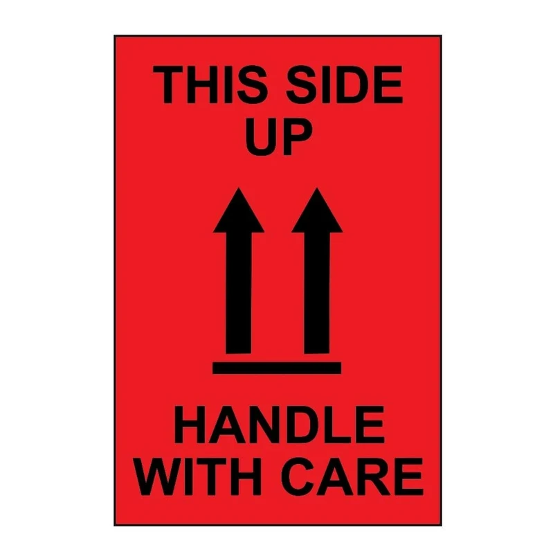 This Side Up Handle with Care Labels - Roll of 1000 | Self Adhesive Warning Stickers | 100mm x 150mm | Ideal for Shipping, Packaging & Fragile Goods - Image 1