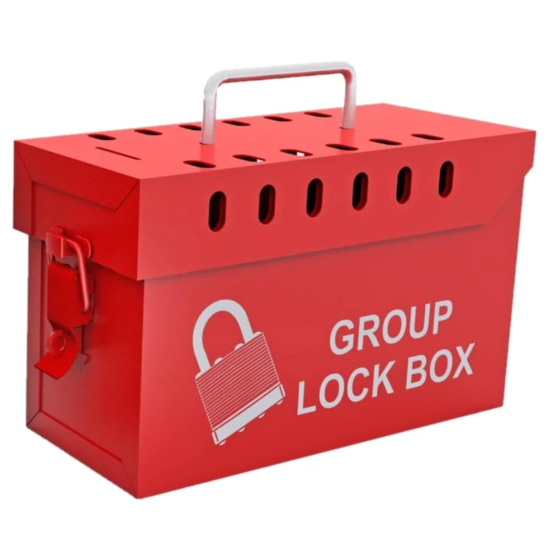 Lockout Tagout Group Lock Box, For Up To 13 Padlocks, Powder Coated Steel, Carry Handle On Top