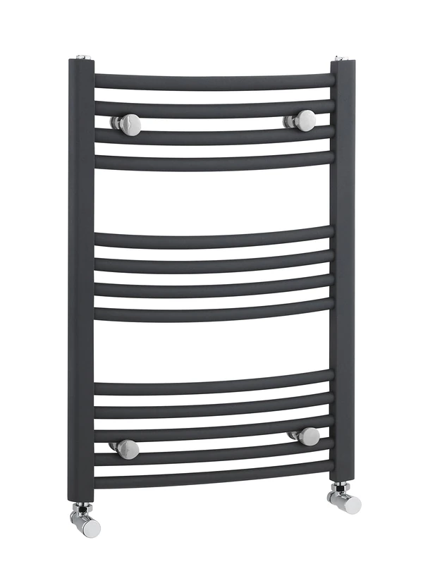 nuie MTY102 Modern Bathroom Vertical Heated Ladder Towel Rail with Curved Rails, 700mm x 500mm, Anthracite