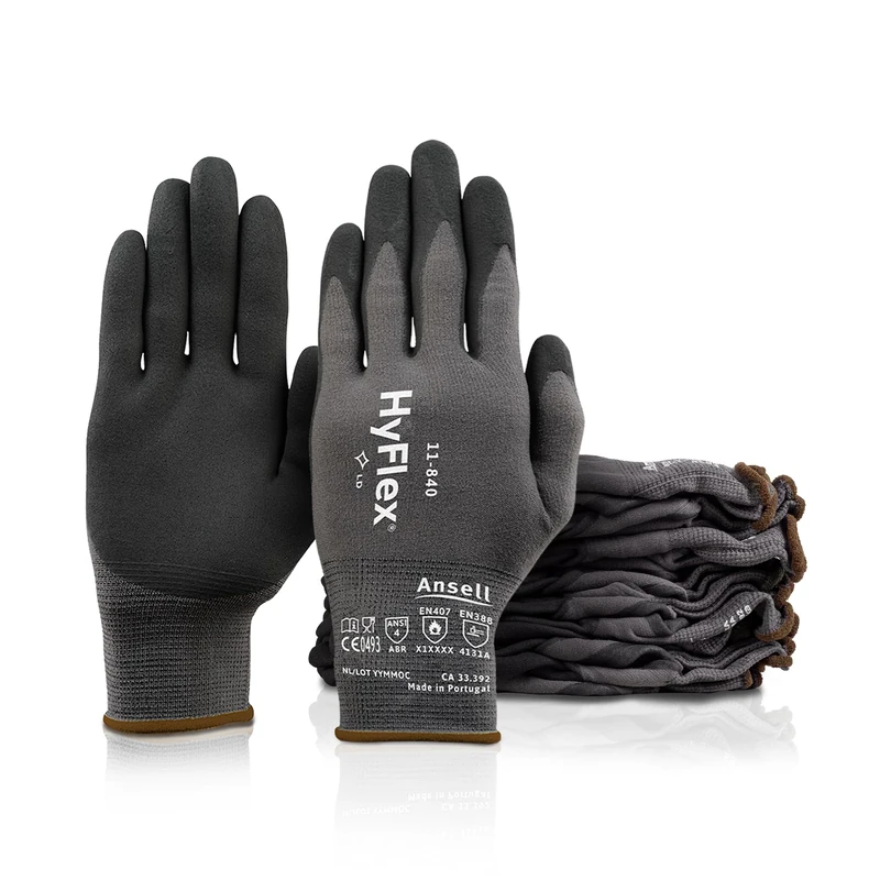 Ansell HyFlex 11-840, Professional Work Gloves, Abrasion Resistant Nitrile Coating with Firm Grip, Multipurpose Nitrile Gloves, Industrial Safety Gloves, Black Nitrile Gloves 2X-Large, 12 Pairs