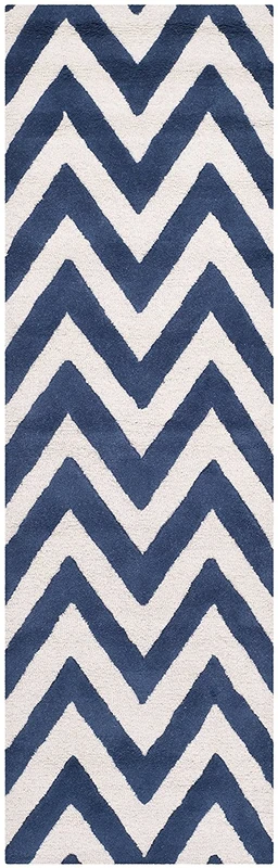 Safavieh Modern Indoor Hand Tufted Runner Area Rug, Cambridge Collection, CAM139, in Navy / Ivory, 76 X 183 cm for Living Room, Bedroom or Any Indoor Space