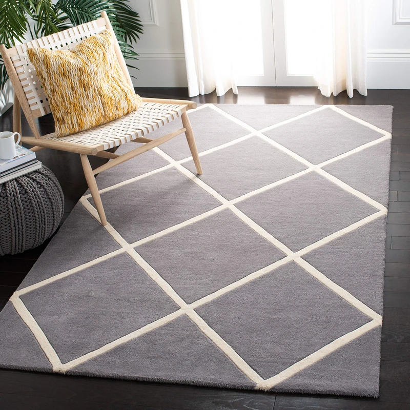 Safavieh Contemporary Indoor Hand Tufted Rectangle Area Rug, Chatham Collection, CHT720, in Dark Grey / Ivory, 152 X 244 cm for Living Room, Bedroom or Any Indoor Space