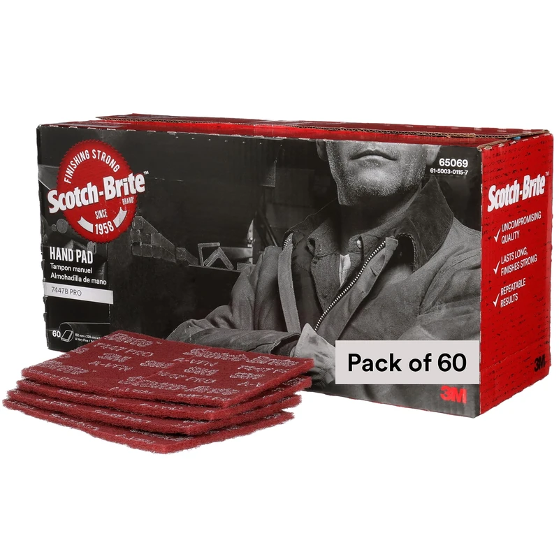 Scotch-Brite(TM) General Purpose Hand Pad 7447B, Aluminum Oxide, 9" Length x 6" Width, Maroon (Pack of 60)