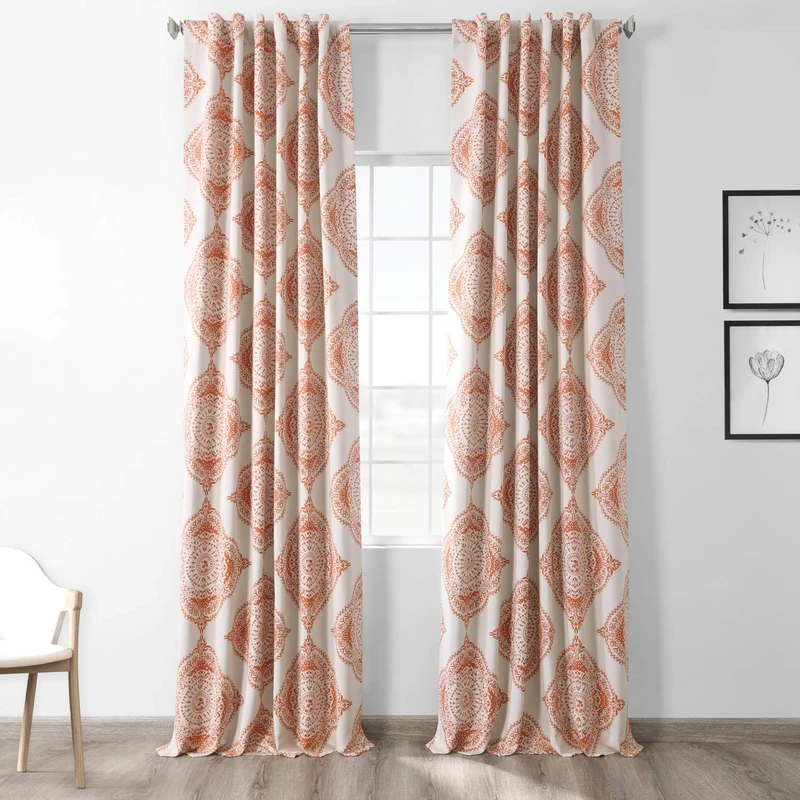 HPD Half Price Drapes Printed Curtain For Room Darkening 50 X 96 (1 Panel), BOCH-KC27-96, Henna