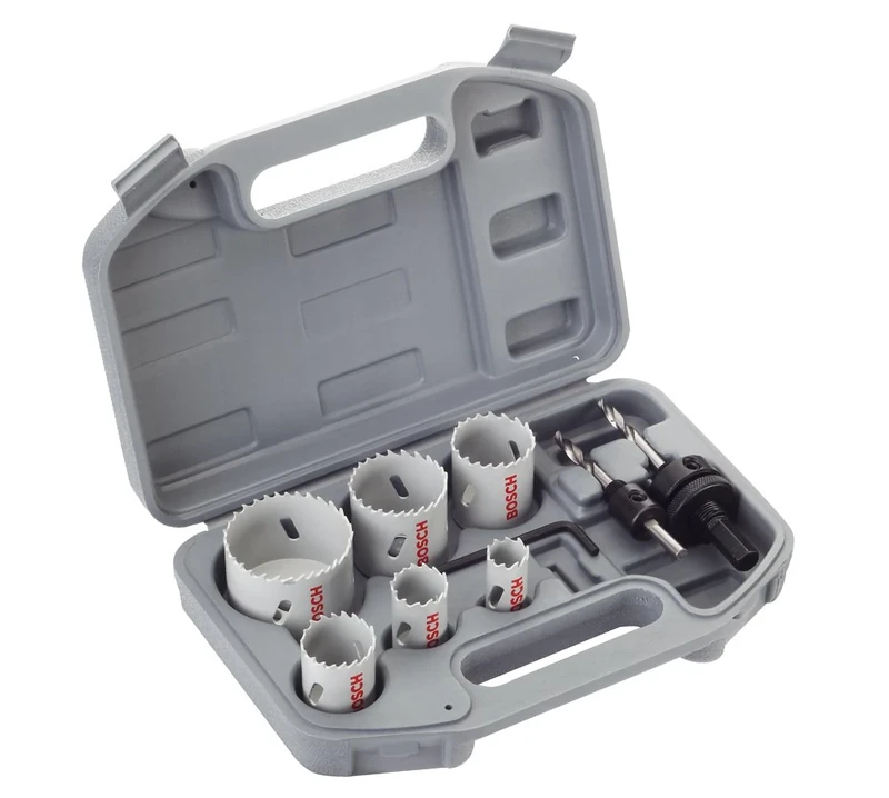 Bosch 9 pcs Hole Saw Set HSS-Bimetal Universal (Wood, Metal, Plastics, Ø 24/ 27/ 32/ 35/ 40/ 52 mm, Accessories for Rotary Impact Drills)