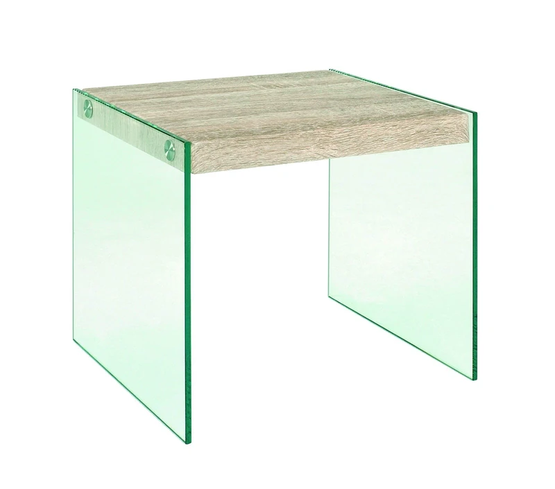 HAKU Möbel End Table Light Oak, Metal, Tempered Glass 8 mm - Size: W 40 cm X H 35 cm X D 35 cm, Style: Modern