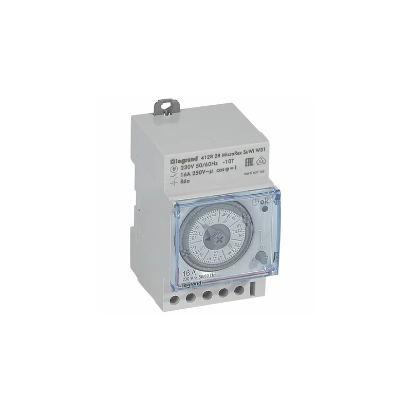 Legrand 412828 MicroRex W31 Su/Wi Plug & Play, Mechanical Timer with 7-Day Programme, Series Mounting Timer for Top Hat Rail, 3-Module