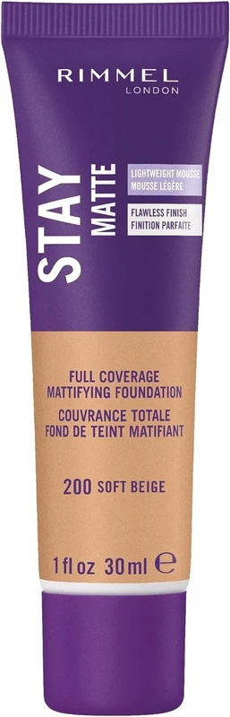 Rimmel London Stay Matte Liquid Mousse Foundation, Good Coverage and Oil-Free Formula, Soft Beige, 30 ml