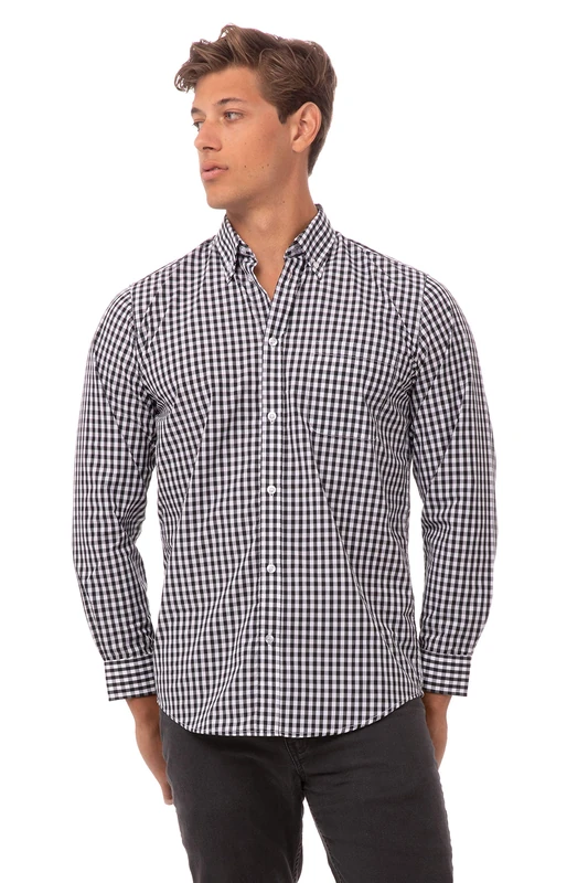 Uniform Works B219-XL Men's Gingham Shirt, Black