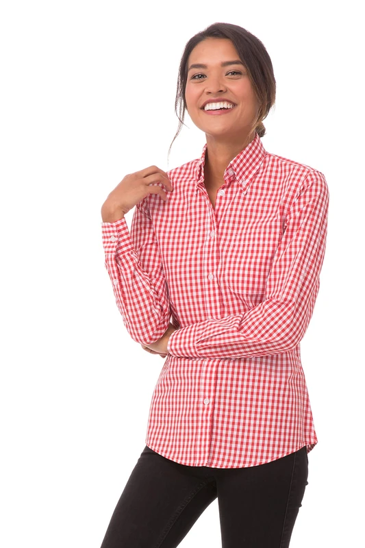 Chef Works Women's Gingham Dress Shirt, Red & White Check, X-Small