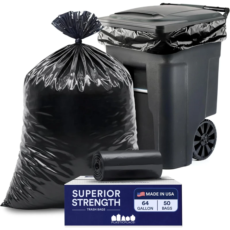 64 Gallon Trash Bags for Toter, Black, 1.5MIL, 50X60, 50 Bags Per Case