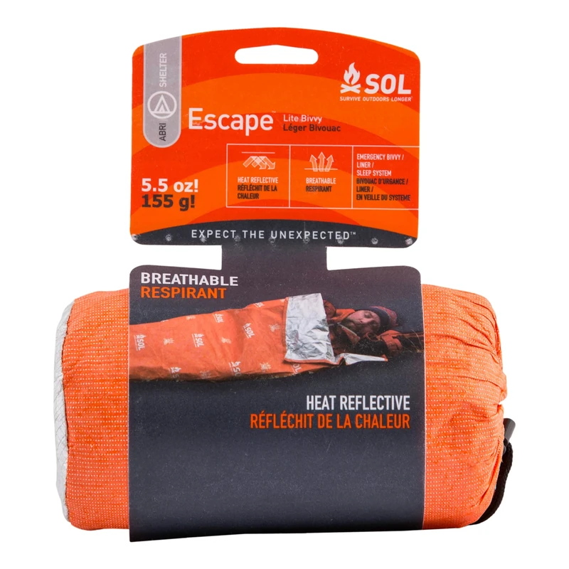 Adventure Medical Kits Escape Lite Bivvy Shelter-Orange Weight 156 g 810 mm x 2080 mm Breathable Windproof & Water Resist Reflects 70% Body Heat & Ultra Light use as Liner/Bivvy/Light Sleep bag