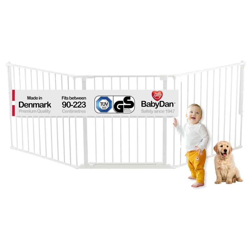 BabyDan Flex L, 90-223 cm, Stair Gate/Room Divider, White, Made in Denmark - Baby Gate/Safety Gate (Pet Gate/Dog gate/Dog playpen)