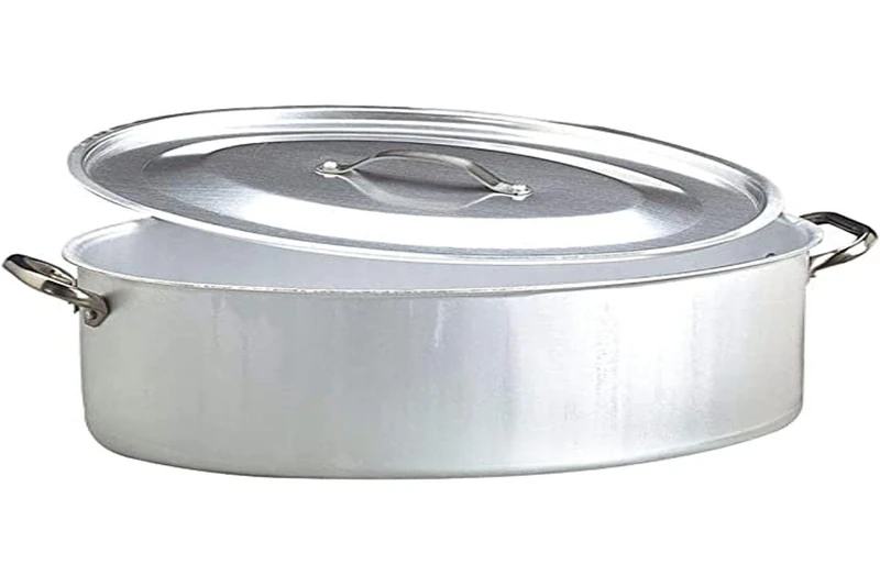 Pentole Agnelli Professional Aluminium 3 Mm. Oval Saucepot with Lid and 2 Handles, Diameter 50 Cm, Stainless Steel, Silver, 50 x 36 x 17.5 cm