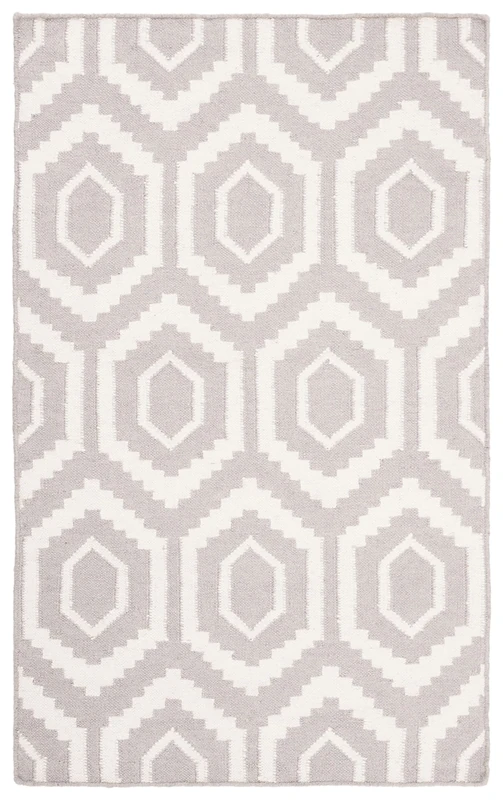 Safavieh Contemporary Indoor Flatweave Accent Area Rug, Dhurrie Collection, DHU556, in Grey / Ivory, 76 X 122 cm for Living Room, Bedroom or Any Indoor Space