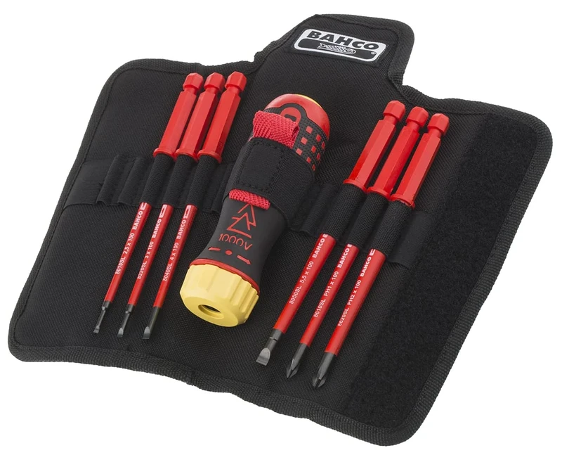 Bahco 808061 Slotted & Phillips 6 Piece VDE Insulated Interchangeable Ratcheting Screwdriver Set