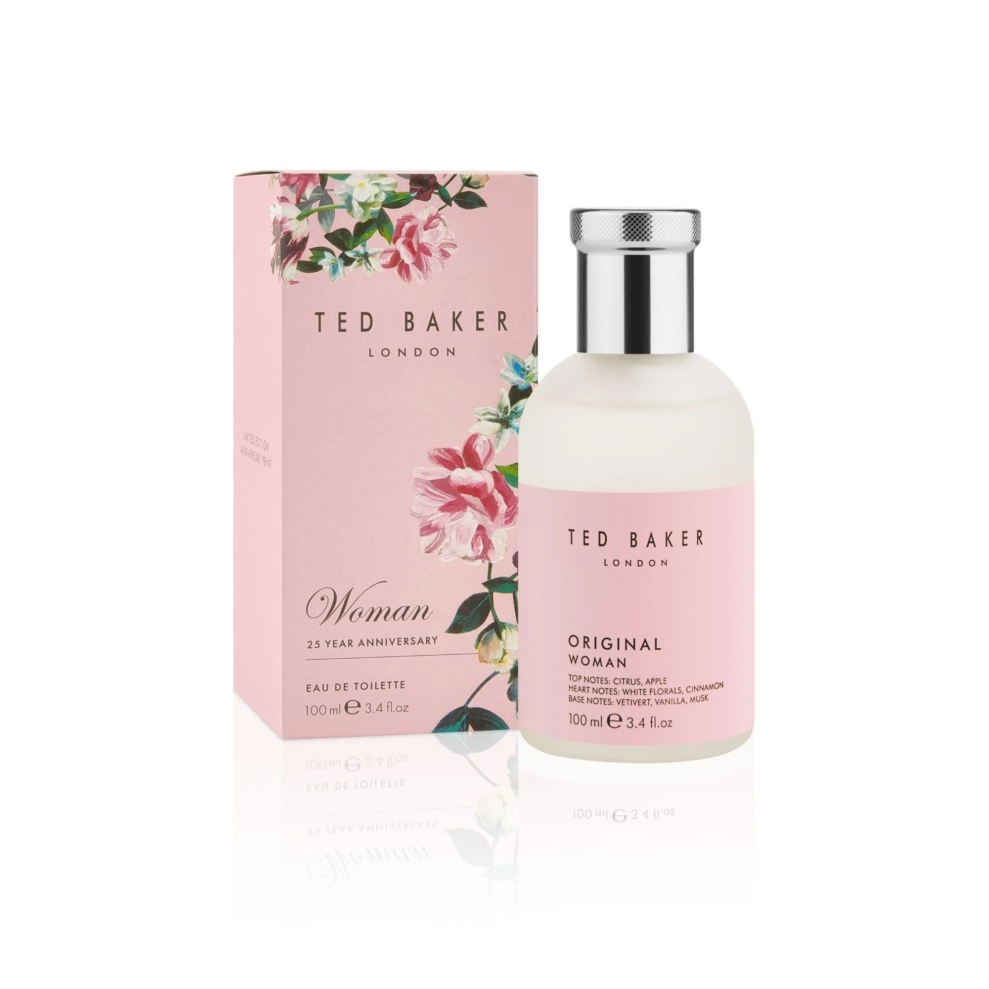 Ted Baker Woman Pink Eau de Toilette Spray Floral Green Feminine Fragrance, Opening Notes are Fresh Peach, Bergamot and Tangerine with Warm Musk, Vanilla and Vetiver Base, 100ml
