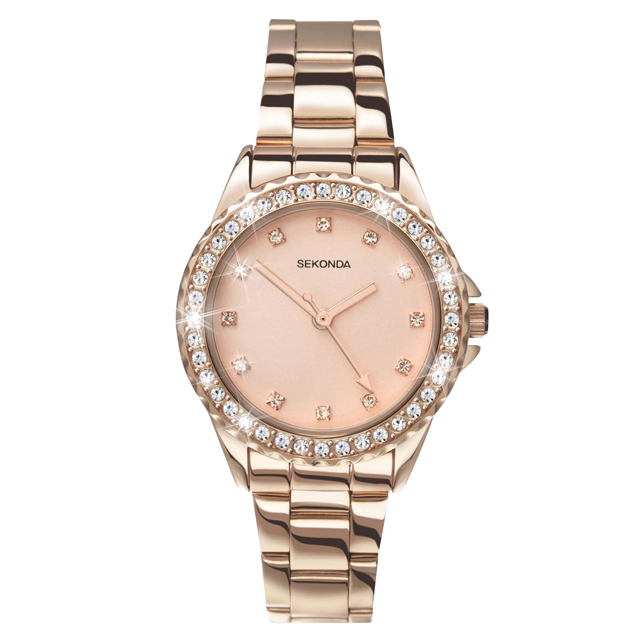 Sekonda Elizabeth Rose Gold Bracelet Pink Dial Women's Quartz Watch 33mm with Stone Set Case, Analogue Display and Stainless Steel Bracelet