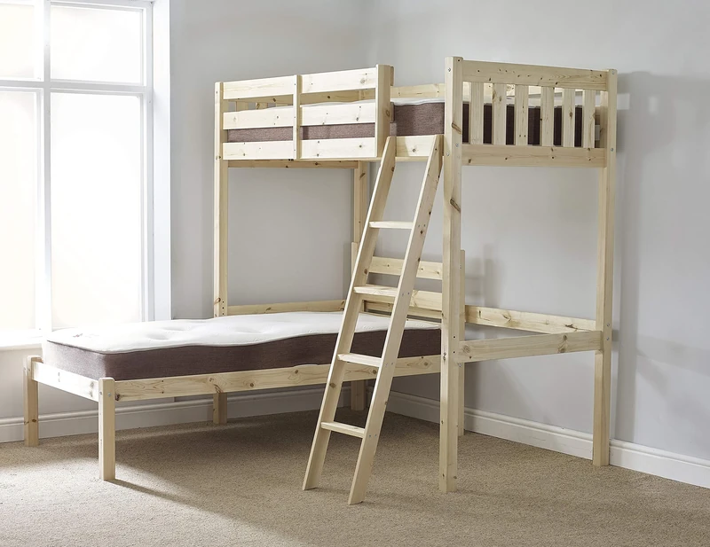STRICTLY BEDS&BUNKS Celeste L Shaped Bunk Bed including Sprung Mattresses (15 cm), 3ft Single