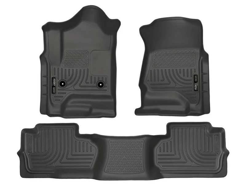 Husky Liners Weatherbeater Floor Mats | Fits 2014-2019 Chevrolet Silverado & GMC Sierra 1500 (19 LD Only); 15-19 Silverado/Sierra 2500/3500 Dbl Cab (Footwell Cvg) | Front & 2nd Row, 3-pc Black - 98241