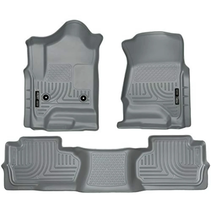Husky Liners Weatherbeater Series | Front & 2nd Seat Floor Liners (Footwell Coverage) - Grey | 98242 | Fits 2014-2018 Chevrolet Silverado/GMC Sierra 1500, 2015-2019 2500/3500 HD/LD Double Cab 3 Pcs