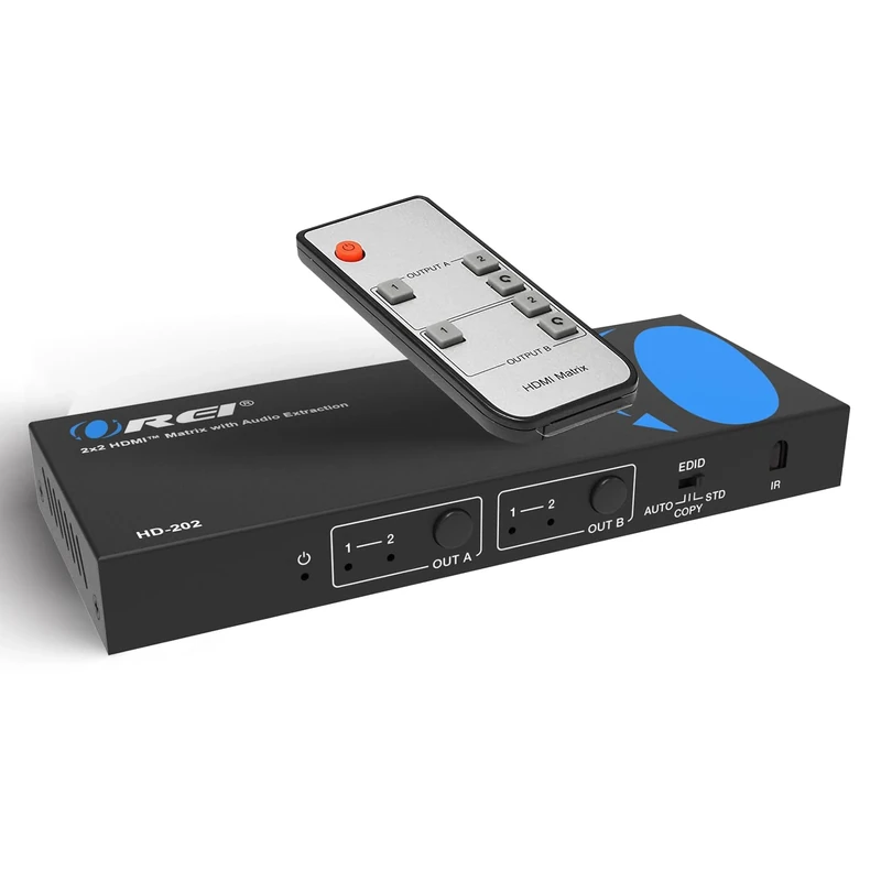 OREI 4K HDMI Matrix Switch 2 X 2, Switcher 18G UltraHD Supports Upto 4K @ 60Hz & 1080P IR EDID HDCP 2.0 (2 Input - 2 Output) - Remote Control