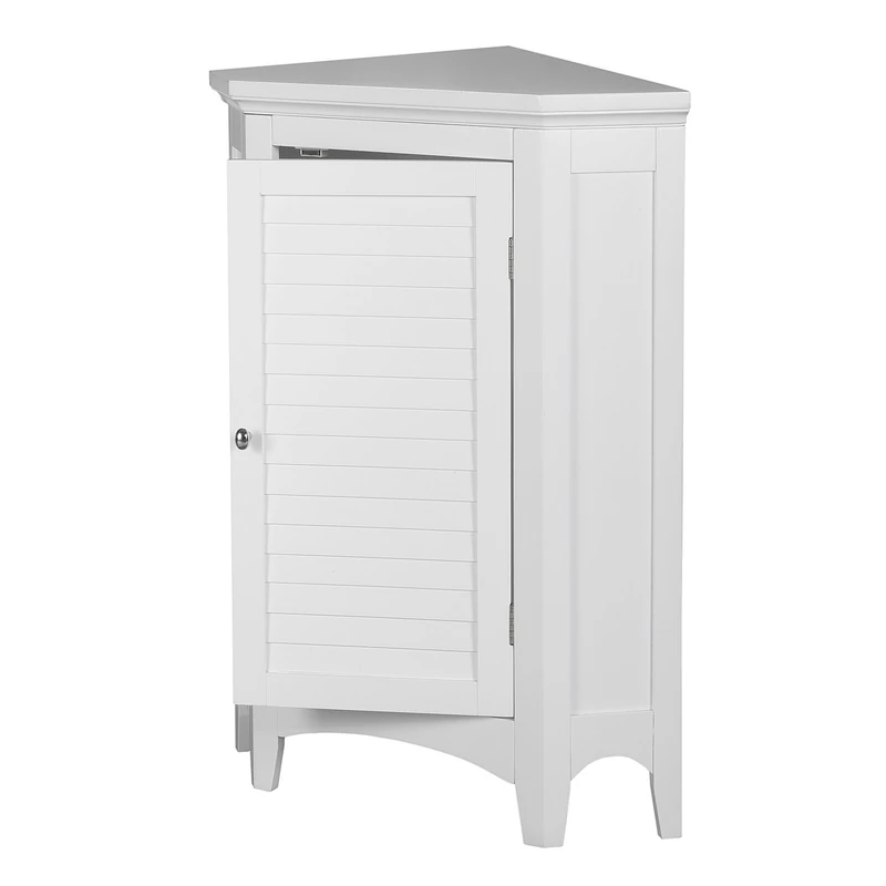 Teamson Home Glancy Freestanding Corner Floor Cabinet with Faux Louvered Door, White