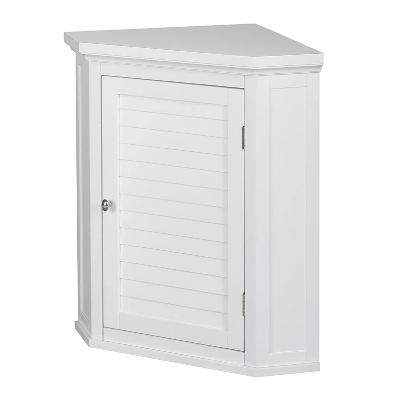 VERSANORA Teamson Home Wooden Bathroom Wall Cabinet, Corner Bathroom Cabinet, Removable Wall Cabinet, One Door and Interior Shelf, White, Glancy Collection