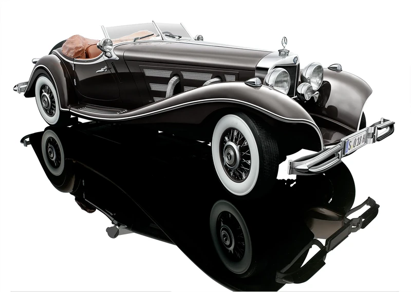 Bauer Exclusive Mercedes-Benz 500 K Special Roadster 1934: Faithful Limited Edition Model Car 1:12, Doors and Bonnet Movable, Dark Brown (S018H)