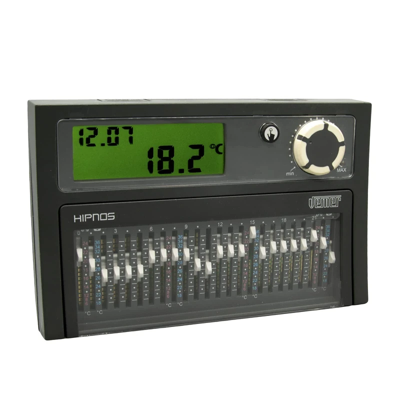 VEMER VE075800 model HIPNOS GRIGIO Daily chronothermostat with trippers and battery supply. Wall-mounting. Color grey
