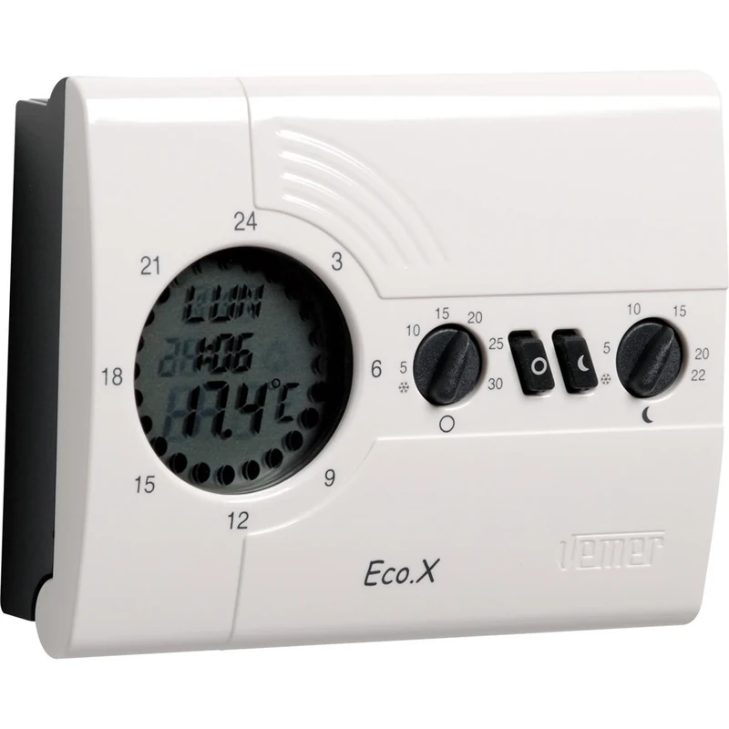 VEMER VN160800 model ECO.X-W Weekly chronothermostat with battery supply. Wall-mounting. Color White